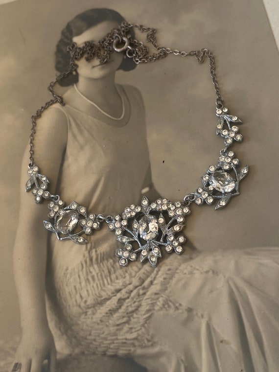 Art Deco Rhinestone Necklace, Vintage Wedding Ant… - image 4