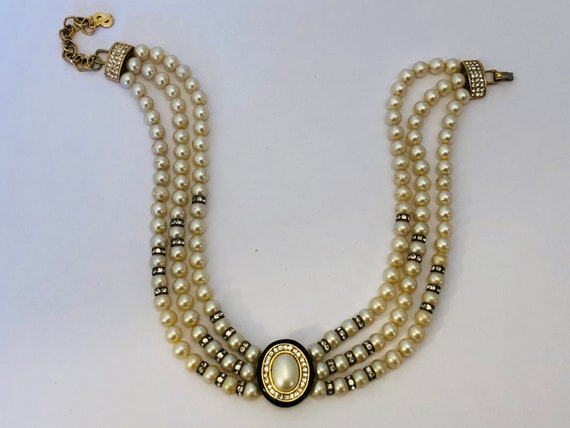 Christian Dior Necklace, Gold Tone, Pearl Necklac… - image 1