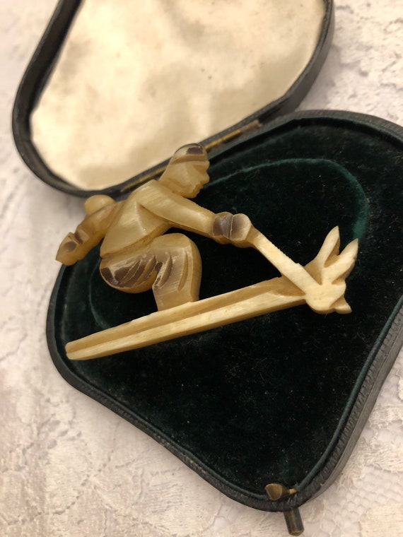 Art Deco Brooch, Man Skiing Brooch, French Brooch… - image 3