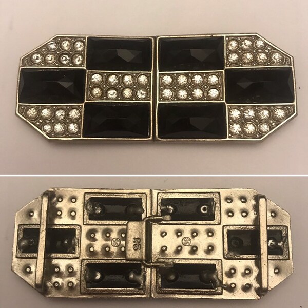 Stunning large black & white Art Deco Paste rhinestone Buckle