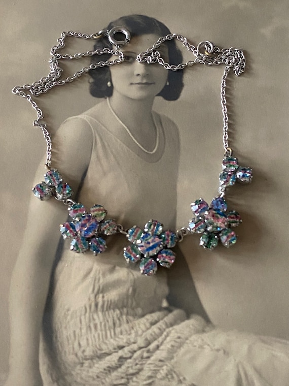 Iris Glass, Chrome Geometric Paste Necklace, Art D
