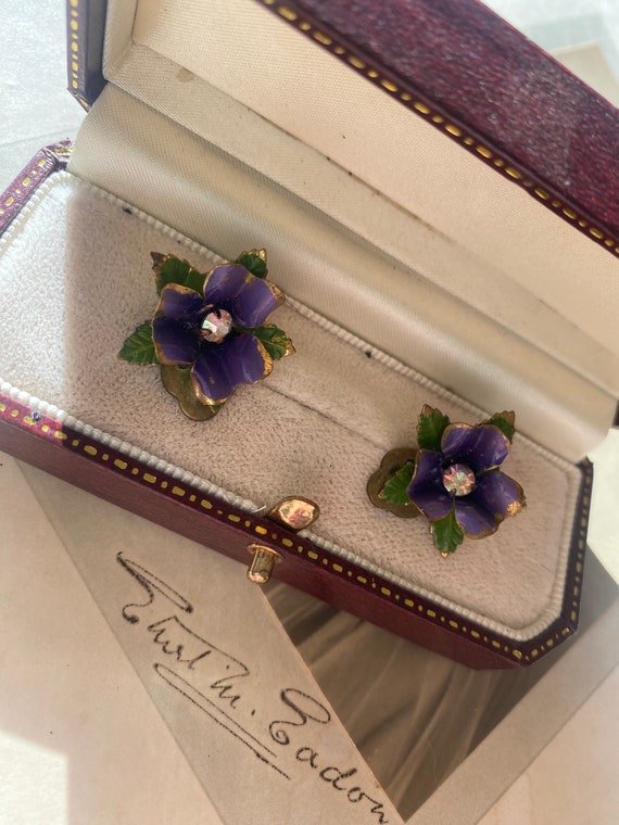 Suffragette, Edwardian Earrings, Violets, Gold, S… - image 2