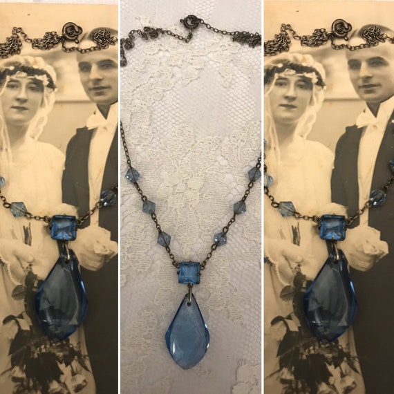 Sapphire Necklace, Geometric Paste Necklace, Art … - image 1