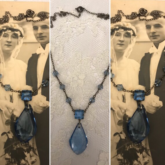 Sapphire Necklace, Geometric Paste Necklace, Art D