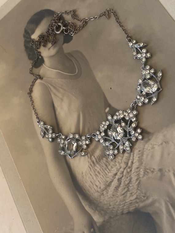 Art Deco Rhinestone Necklace, Vintage Wedding Ant… - image 5