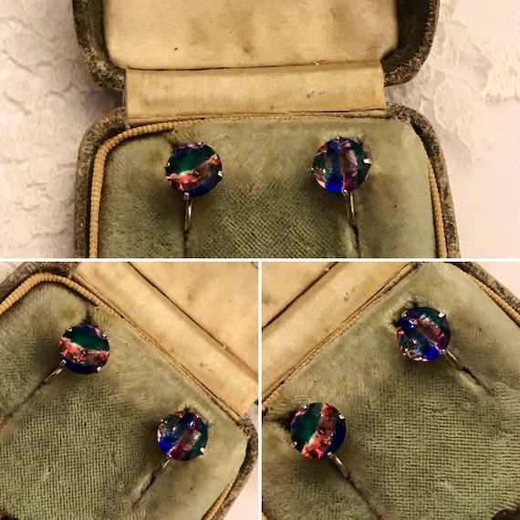 Art Deco Earrings, Iris Glass Earrings, Rainbow R… - image 1