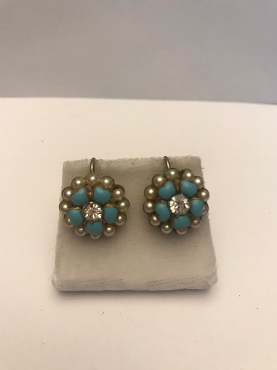 Art Deco Earrings, Turquoise Earrings, Pearl Earr… - image 4