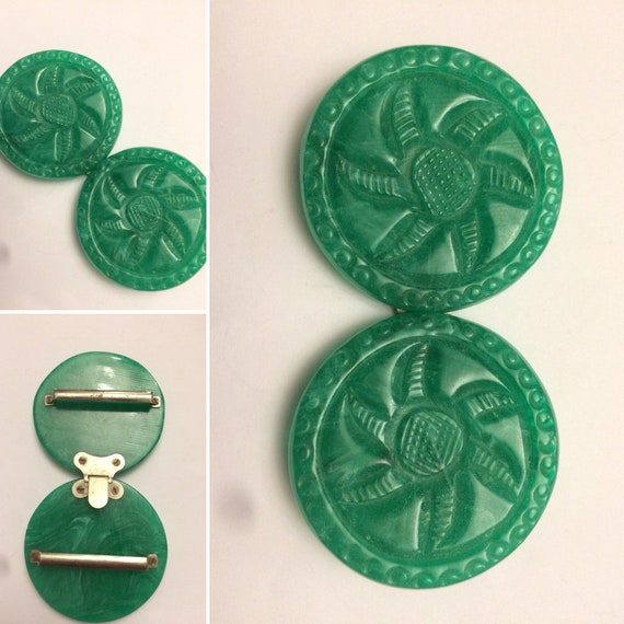 1930's Art Deco Celluloid Early Plastic Carved Jad
