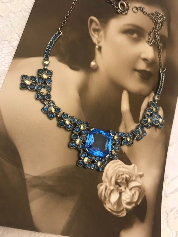 Art Deco Rhinestone Necklace, Vintage Wedding Ant… - image 4