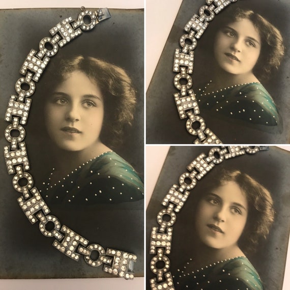 Stunning Vintage Art Deco Bracelet, Rhinestone Pav