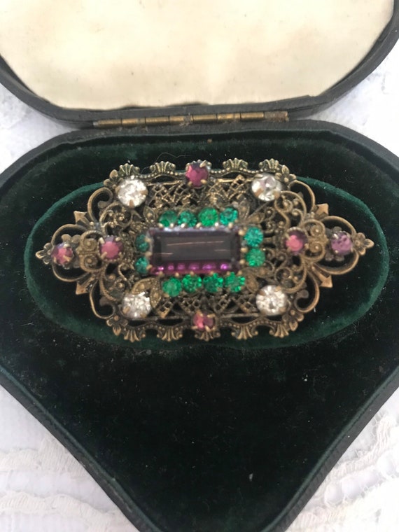 Suffragette brooch, Art Nouveau, Czech Filigree La