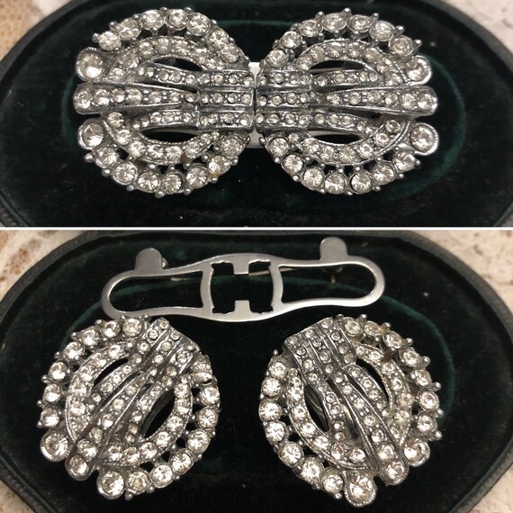 Art Deco Geometric Paste Double Dress Clip Brooch