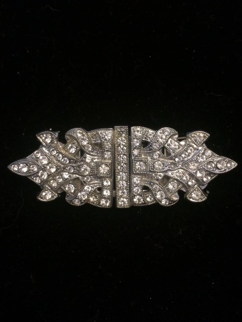 Art Deco Geometric Paste Double Dress Clip Brooch Duette