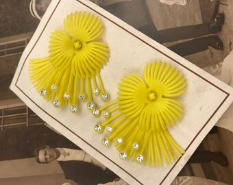 1950/60's large statement Celluloid, Early plastic Earrings, Pearl, Swarovski, Flower
