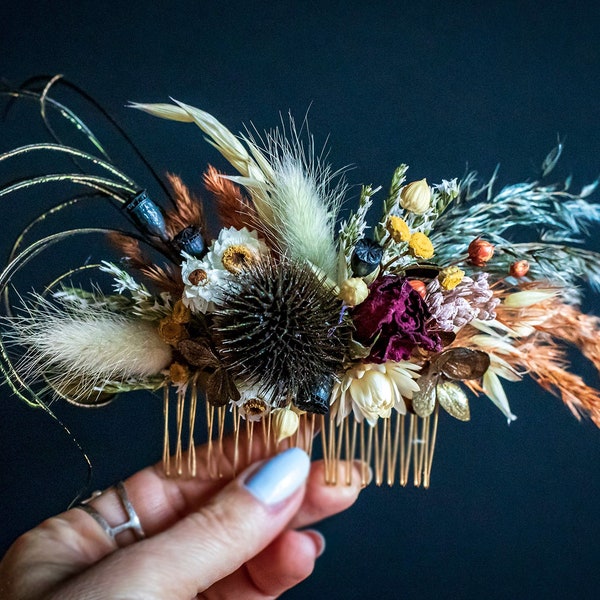 Floral Hair Comb natural earth, pink Colors Comb, Bobby pins, Groom's boutonniere, Wrist  corsage