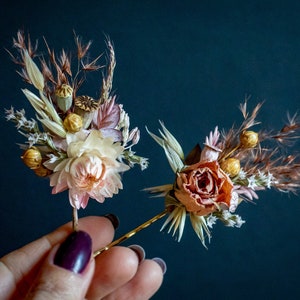 Dried flowers Pink, straw colours Bridal Hair pins, Dried flowers bobby pins, wedding dried flowers accessory