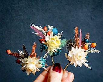 Ivory, Blue, burgundy orange, Wedding Chic Wedding hair accessory, bobby pin Dried Flowers accessories.