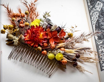 Fall Dried Flower Hair Comb, Burnt orange, terracotta, earth colours Boho Bridal Hair Comb, Bobby pins, Groom's boutonniere, Wrist  corsage