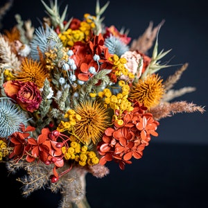 Sage green, coral, yellow, burnt orange, peach / Bridesmaids bouquet, Dried arrangement Wedding floral set image 1