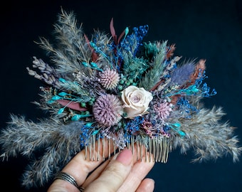 Wedding comb Lavender, blue, purple colours / preserved rose, greenery dried flowers Wedding Chic headpiece Wedding hair accessory