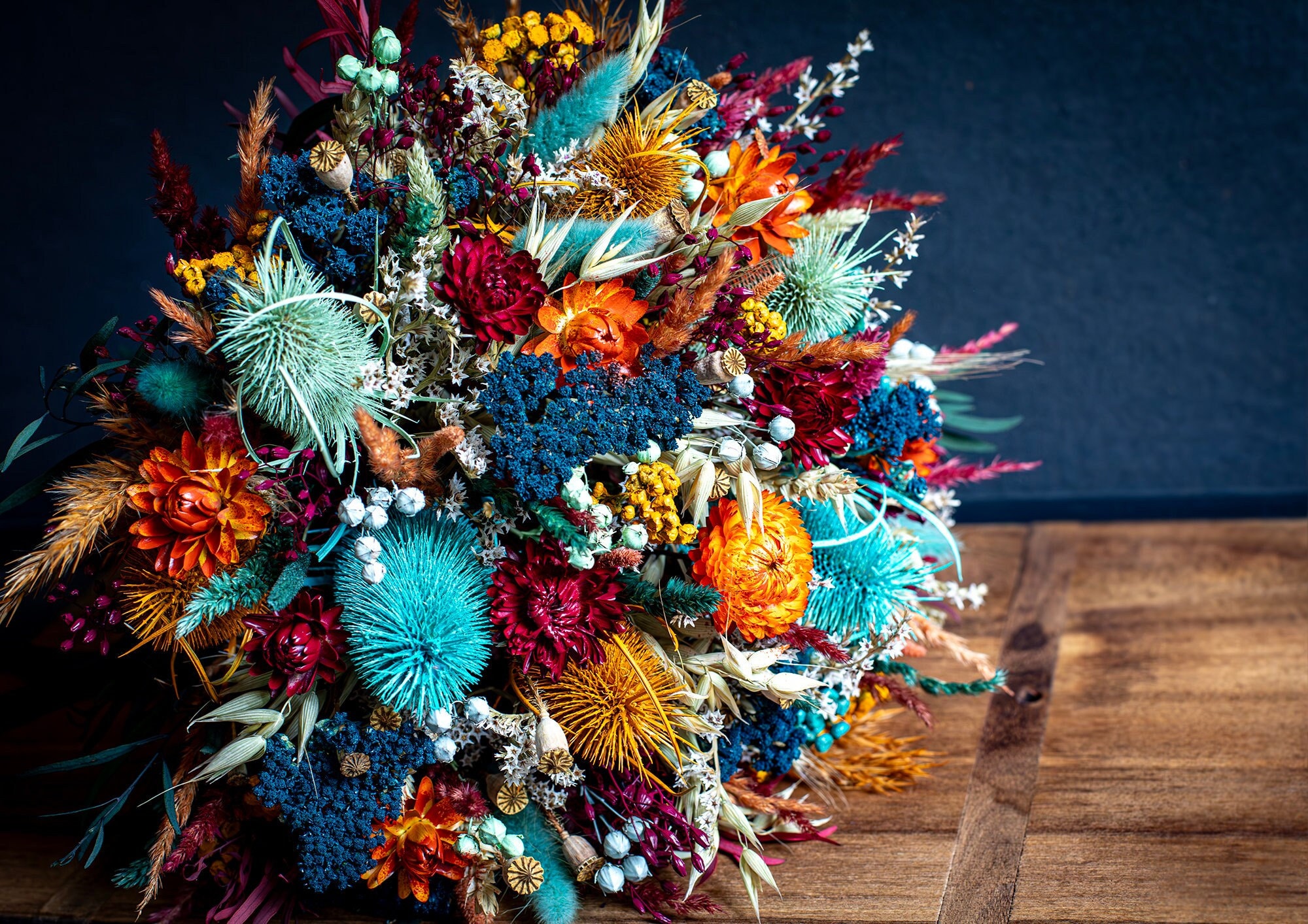Earth colours, mint, teal blue, sage, burnt orange Bridal Dried flowers bouquet, Bridesmaids bouquet, Dried arrangement Wedding floral set