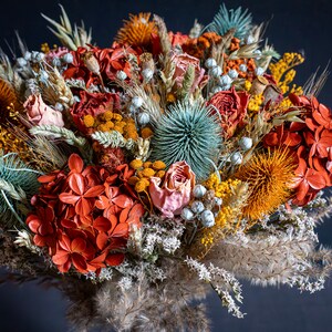 Sage green, coral, yellow, burnt orange, peach / Bridesmaids bouquet, Dried arrangement Wedding floral set image 3