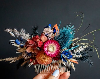 Floral Hair Comb, Blue, burgundy, pink Colors Comb, Bobby pins, Groom's boutonniere