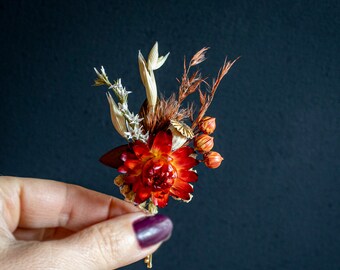 Fall Dried Flower Hair Pin, Burnt orange, Terracotta, Earth colours Boho Bridal Bobby pins, bridesmaid hair pin