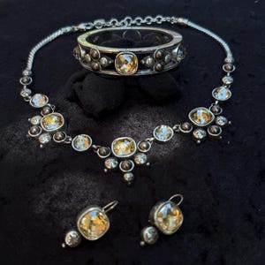 Brighton Necklace, Magnetic Clasp Bracelet, Earrings Set - Swarovski Crystals, faux pearls image 1