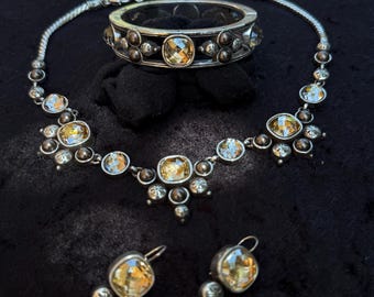 Brighton Necklace, Magnetic Clasp Bracelet, Earrings Set - Swarovski Crystals, faux pearls