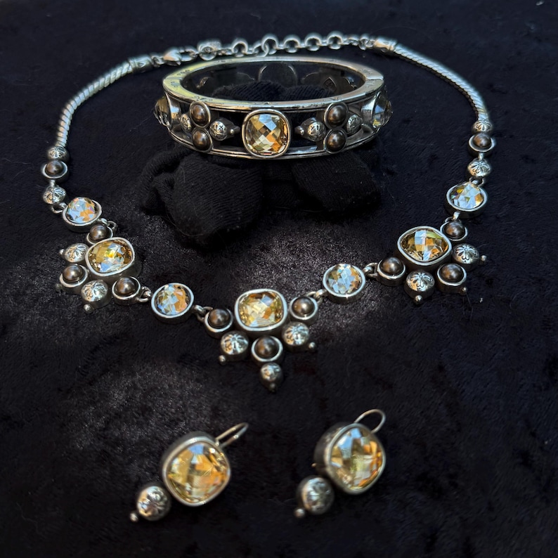 Brighton Necklace, Magnetic Clasp Bracelet, Earrings Set - Swarovski Crystals, faux pearls image 1