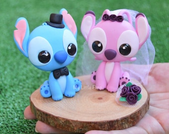 Figuras de Stitch y Angel – Cake Topper de Pareja –  Decoración de Tarta para Boda, Cumpleaños o Baby Shower