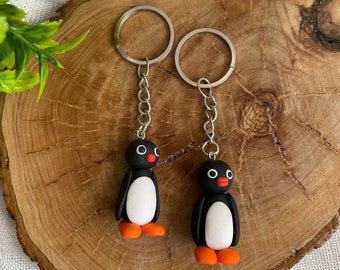 Argento) Ciondolo portachiavi con tema pinguino, peluche, zaino