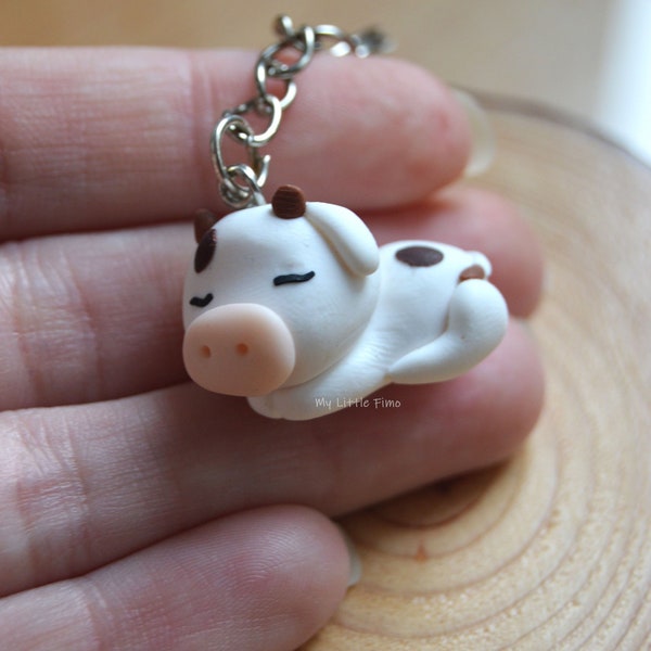 Vache en argile polymère - Porte-clés vache - Pendentif vache - Vache Kawaii - Vache Fimo - Vache miniature - Charme vache