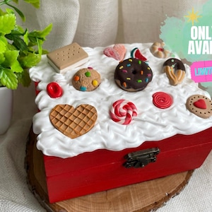 Coffret décoratif en bois - Coffret à bijoux Decoden - Sweet box - Rangement bijoux et accessoires - Fait main - Argile polymère - Cadeau