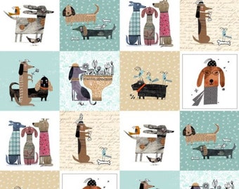 Fat Quarter - It's Raining Cats and Dogs - Dogs Teal Cotton Fabric