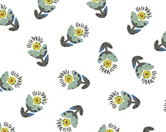 Soul Shine and Daydreams: Tossed Flowers Light Teal Cotton Fabric (per metre)