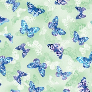 Fat Quarter - Butterfly Bliss: Butterflies Light Green Cotton Fabric