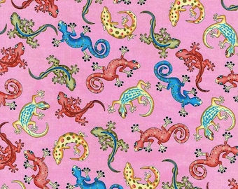 Pink Geckos Cotton Fabric 110cm Wide (per metre)