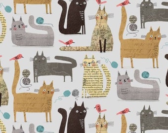 Fat Quarter - It's Raining Cats and Dogs - Cats at Play White Cotton Fabric