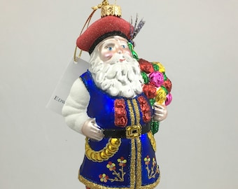 Santa Claus in a Krakow costume, hand-decorated glass bauble, Polish traditional art glass, Santa Claus in Poland