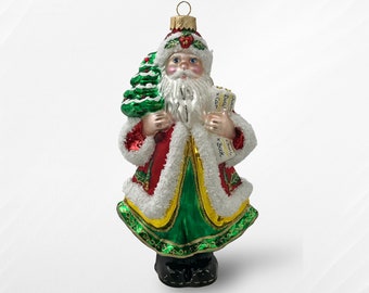 Santa Claus with Christmas Tree, Father Christmas Hanging Ornament, Old world Christmas Blown Ornaments, Collectibles and Traditions