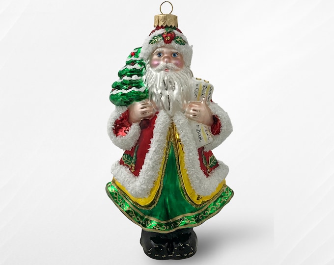 Santa Claus with Christmas Tree, Father Christmas Hanging Ornament, Old world Christmas Blown Ornaments, Collectibles and Traditions