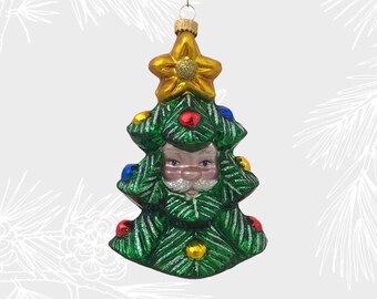 Santa Claus Christmas Tree Head, Glass Christmas tree ornaments, traditional Polish handmade glass