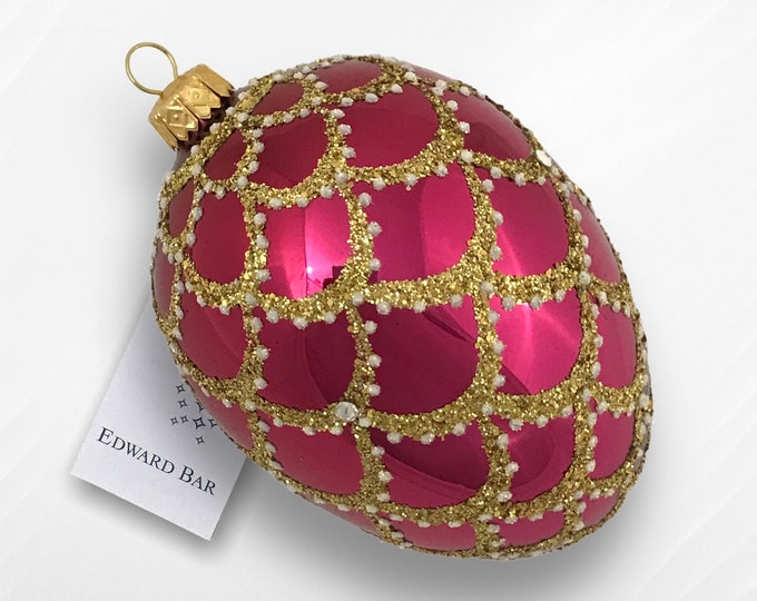 Red Glossy, Cone, Glass Christmas Ornaments with Swarovski Crystals, Christmas Decor Collectible Bauble for Home Decor