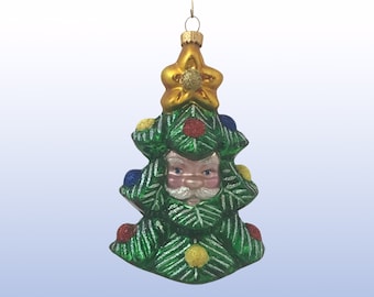 Santa Claus Christmas Tree Head, Glass Christmas tree ornaments, traditional Polish handmade glass