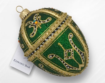 Green Egg, Kate, Glass Christmas Tree Decorations, Handmade in Poland, Polish Glass, Fabergé Style Egg