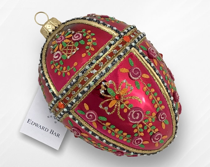 Red Egg, Gatchina Palace, Glass Christmas Tree Ornaments, Eggs Faberge Style, Swarovski Crystals, Royal Gift, Handmade in Poland