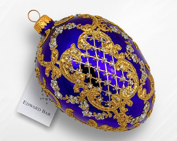 Glossy Violet Egg, Ornamental, Glass Christmas Tree Ornament With Swarovski Crystals, Handmade in Poland, Faberge Style Egg