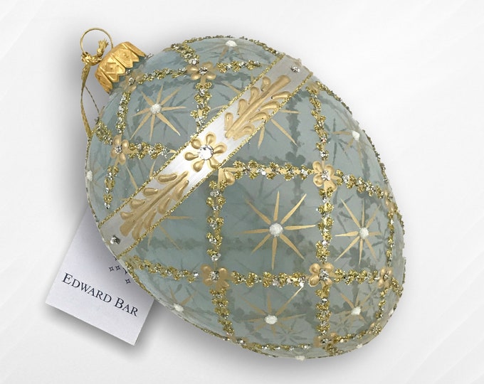 Blue Transparent Egg, Royal Carriage, Glass Christmas Tree Ornaments, Handmade With Swarovski Crystals, Edward Bar Ornaments